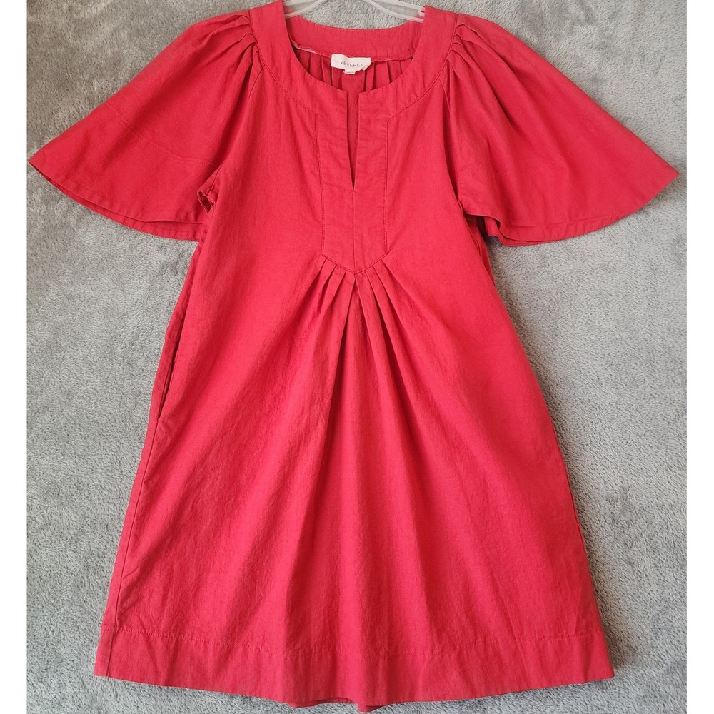 Veveret Dress Womens Medium Red Flutter Sleeve Pleated Mini